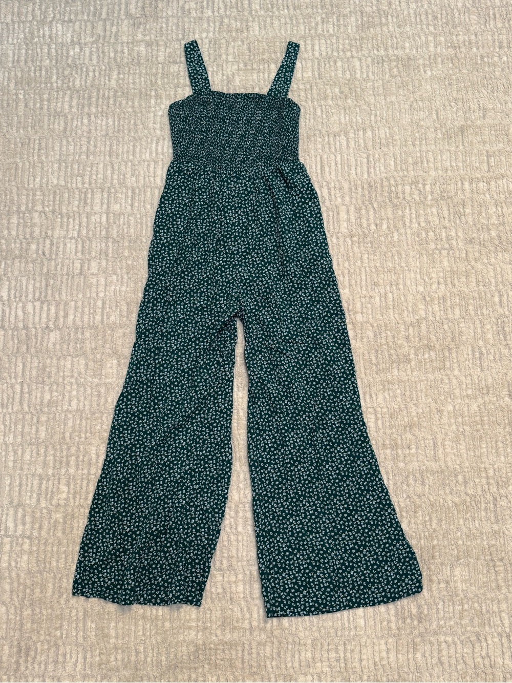 Teal Floral Smocked Wide-Leg Jumpsuit